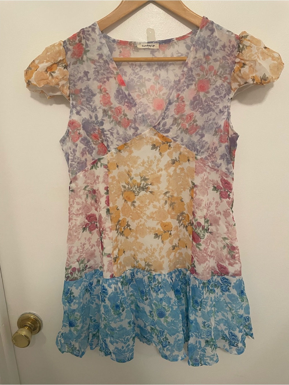 Floral Patchwork Sheer Dress - Multicolor